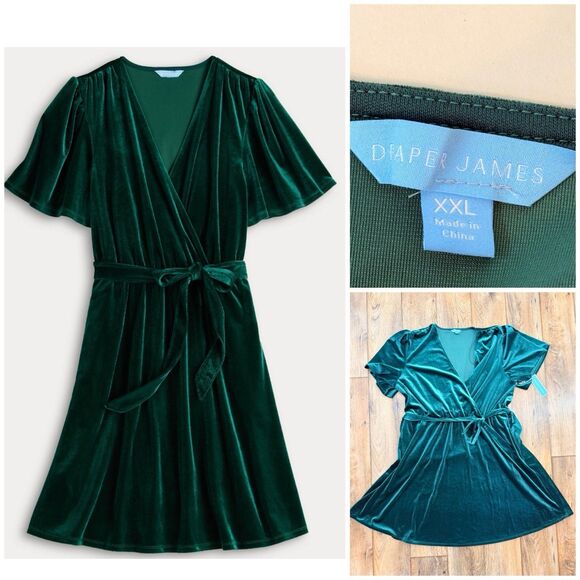 Draper James Dresses & Skirts - NEW Draper James Green Velvet Wrap Dress Size 2XL Short  Sleeve